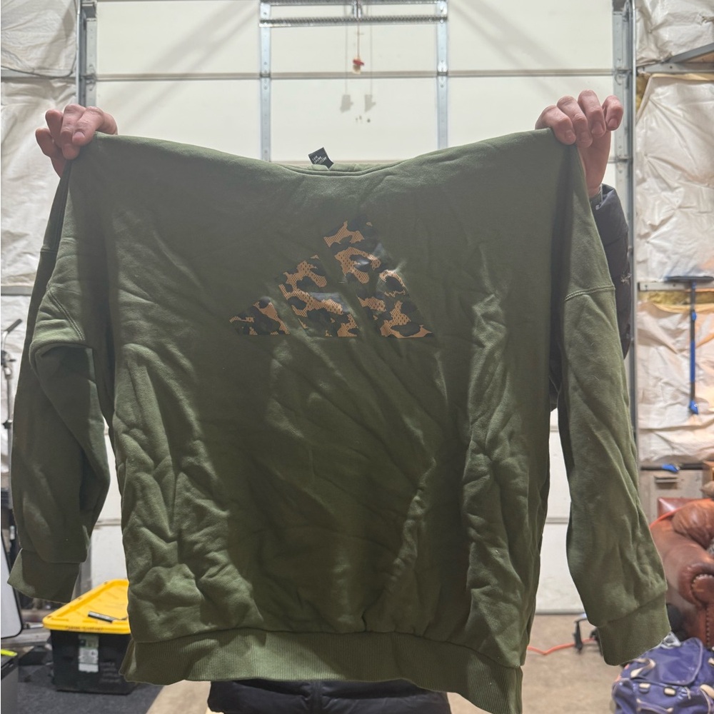 Green Adidas Sweatshirt with Camo Logo
